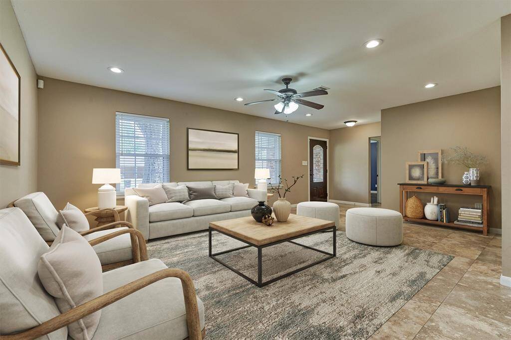 Living room, virtually staged.