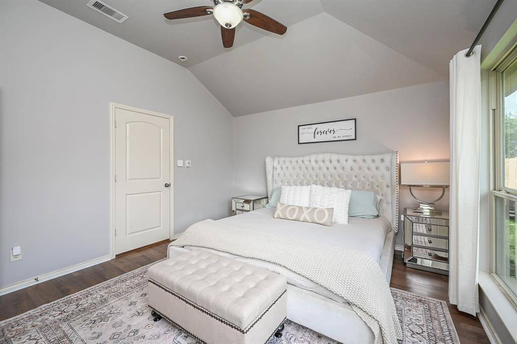A refined retreat with a soothing neutral palette and gorgeous floors offers both elegance and a sense of relaxation