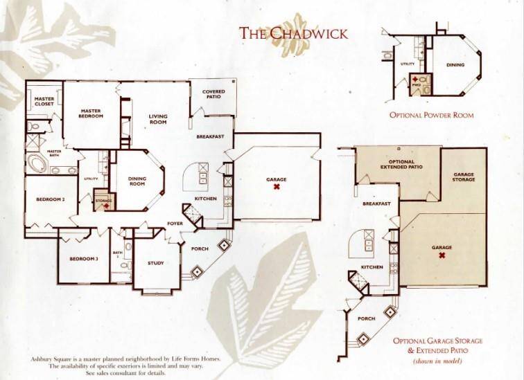 This floor plan includes the optional Garage Storage & Extended Patio.