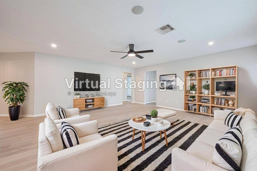 This photo has the furniture virtually staged. To give an idea for furniture layout.