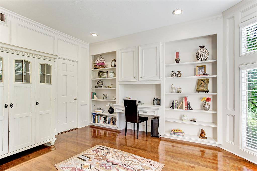 Private study with built-in desk and shelves