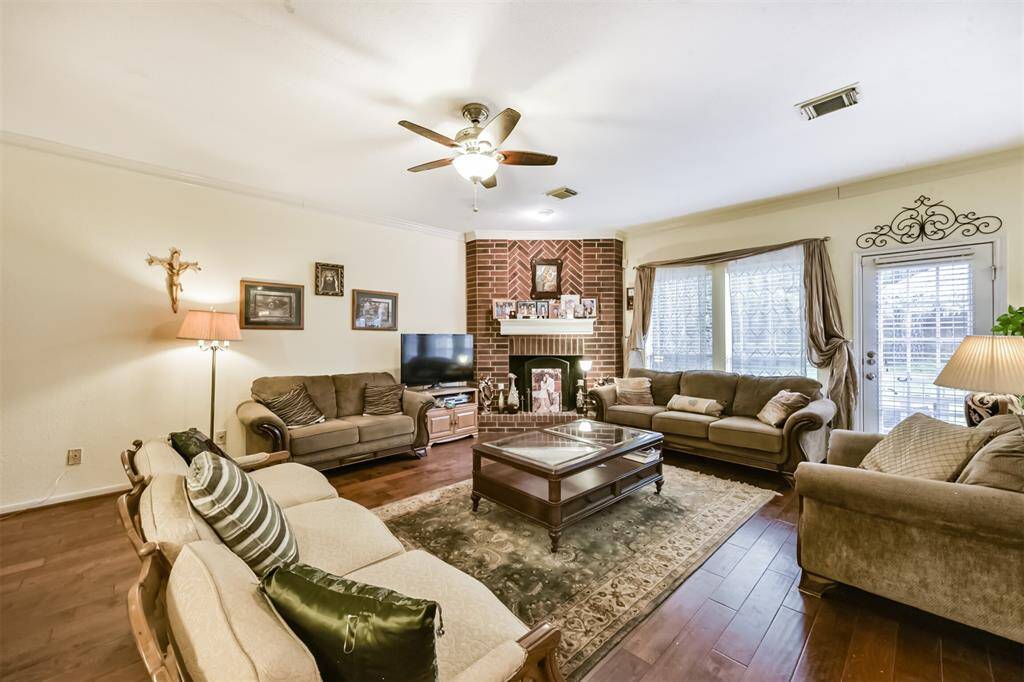 Spacious living room with a fireplace