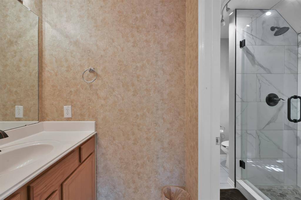 There is a updated shower in this bathroom!