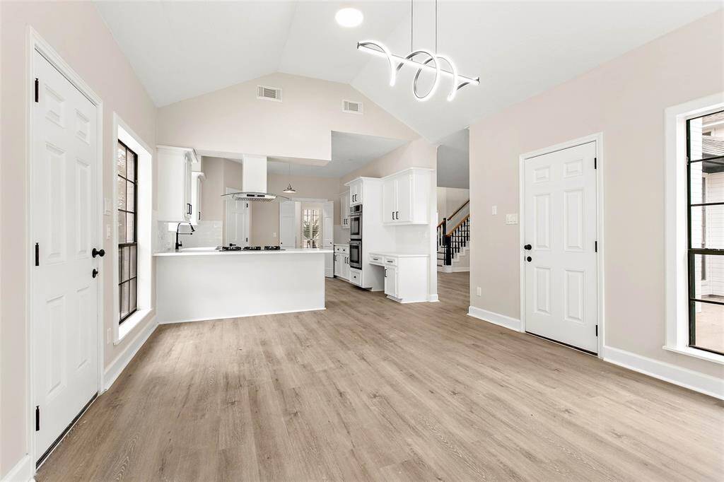 This light bright space is open to the kitchen.