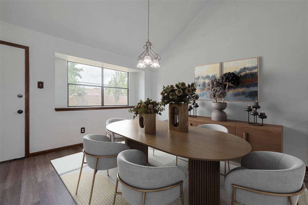 This dining area is filled with soft natural light and offers a cozy setting for family meals or casual breakfasts.