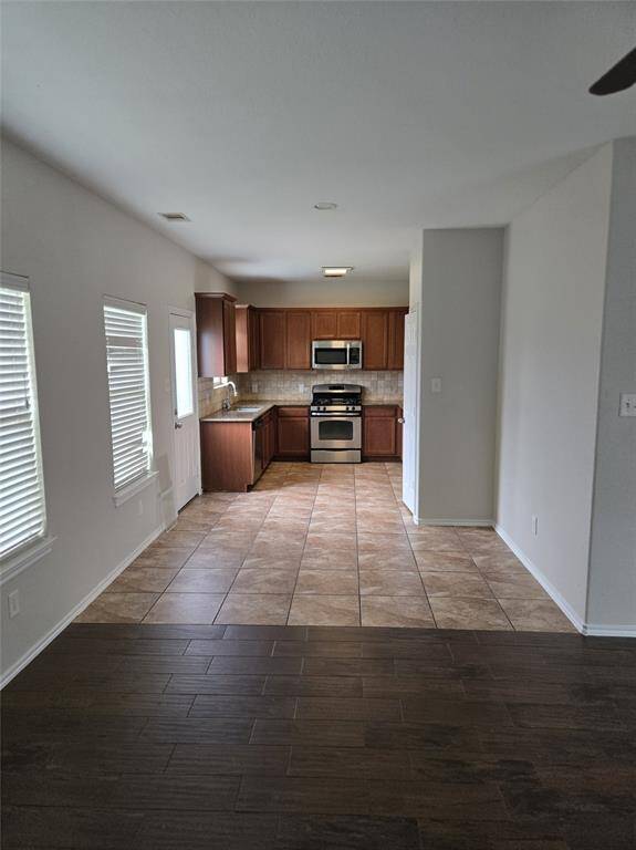 From open living room into eat in kitchen