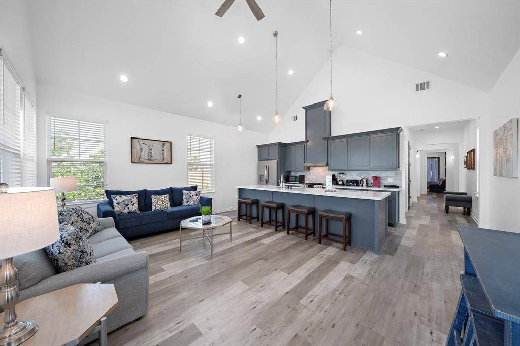 View of open concept dining, living room and gorgeous, gourmet kitchen