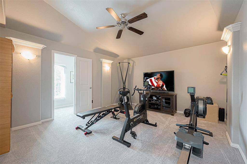 Very large media room currently being used as workout room.  Workout equipment and sauna excluded, but option for 52” TV and media cabinet to remain.  Very large “closet” off media room currently being used as computer/craft room.  Closet is as wide as 2-car garage! See floorplan layout in attachments.