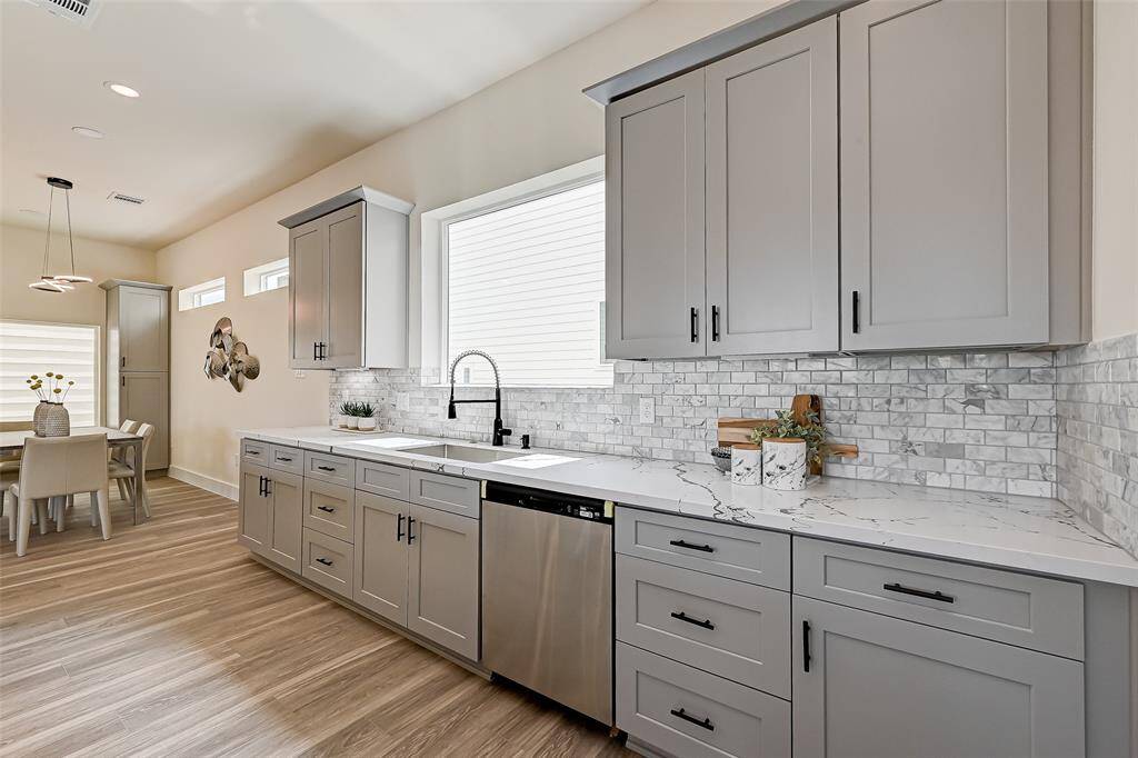 Modern color cabinets and drawers.