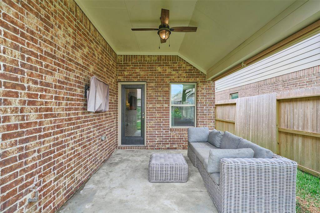 Enjoy morning coffee on your covered patio.