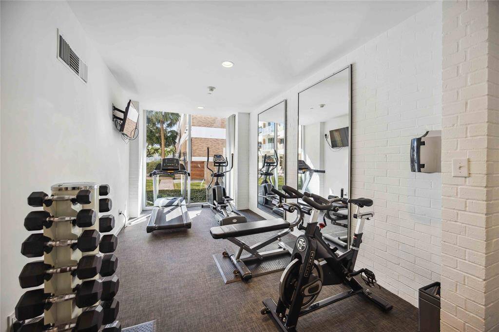 No need for an extra gym membership when you have equipment on-site to help keep up with your work out regimen.