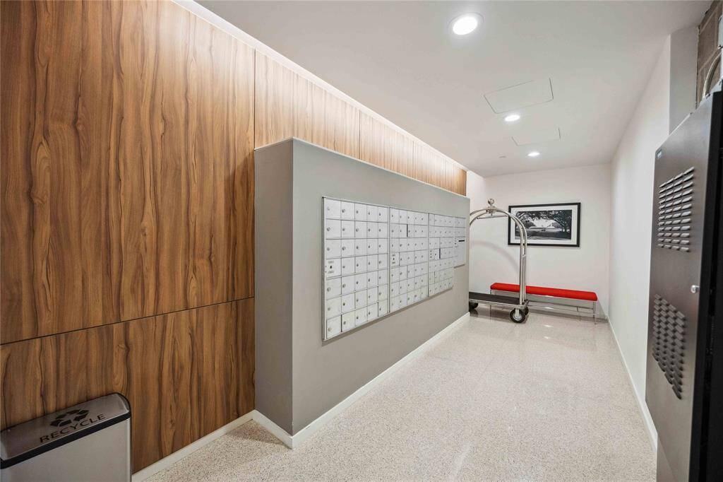 Mailboxes located indoors with porter service for package deliveries