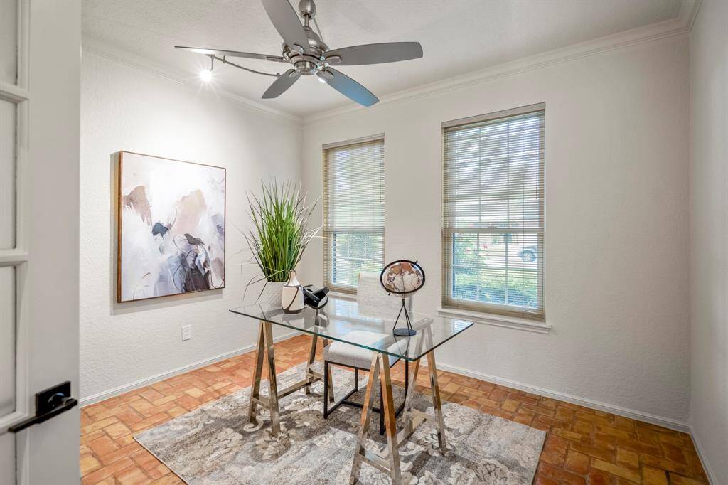 The study has natural light that streams into the work area, with high efficiency premium grade windows that are by Renewal by Anderson Windows.