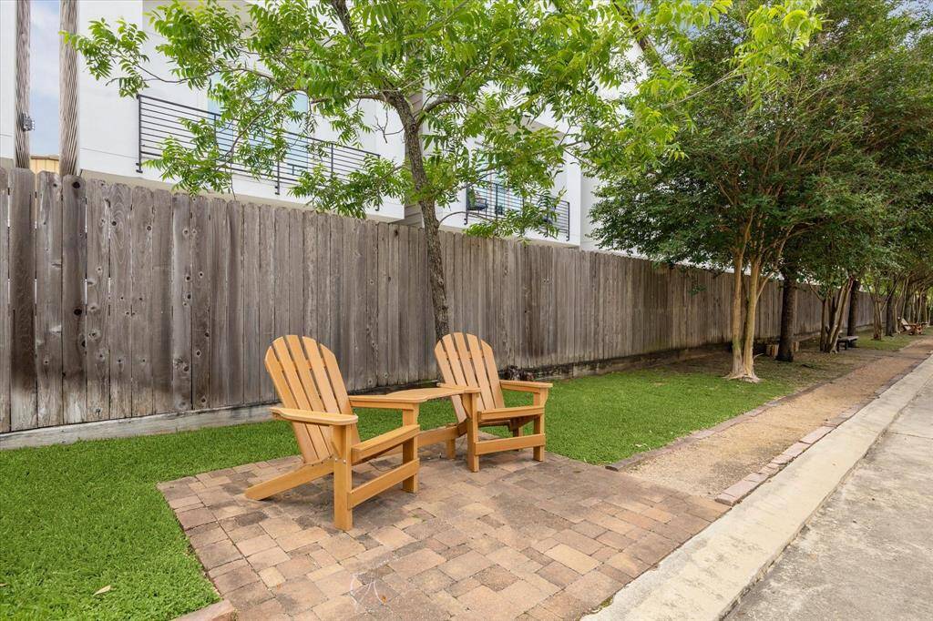 Seating area along the green space.