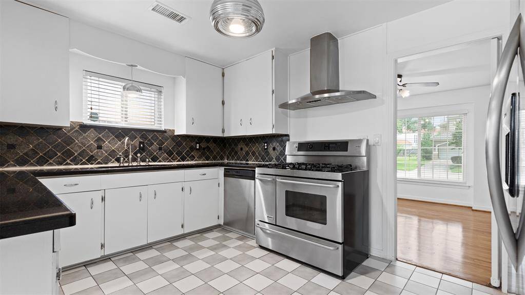 Gas range with double oven.