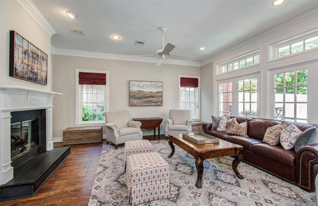 The family room is a large size, offering multiple seating options.  The natural light from the french doors with transoms above is exceptional.