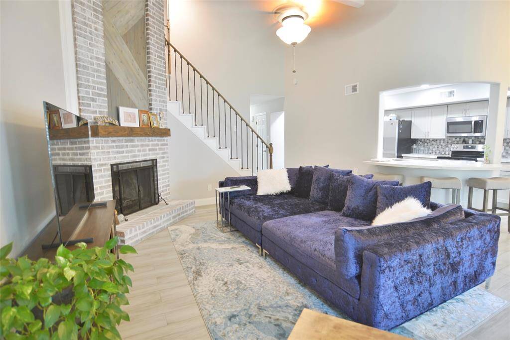 Family Room features corner fireplace