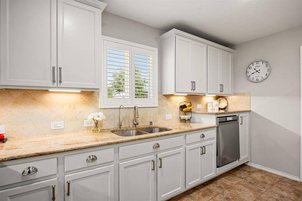 This close up of the sink area showcases the Stainless Single Handle Pull-down Kitchen Faucet with Sprayer.