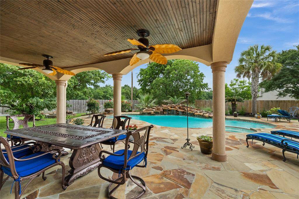 Step from the elegant, arched flagstone patio into your private resort-style retreat. Whether you're lounging beneath the covered patio, soaking up the sun poolside, or cooling off in the sparkling water beneath the soothing waterfall feature, this space invites relaxation and effortless enjoyment.