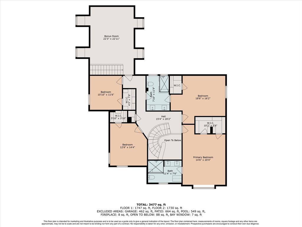 Floor plan 2nd floor. Room sizes are approximate and should be verified.