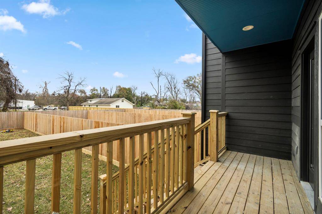 Wood deck on 1st floor. Access from the dining area.