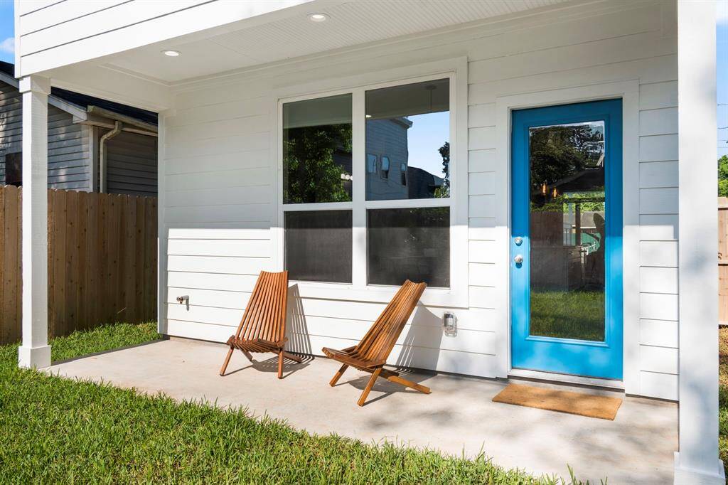 Covered Patio. Space for BBQ, table, and chairs.