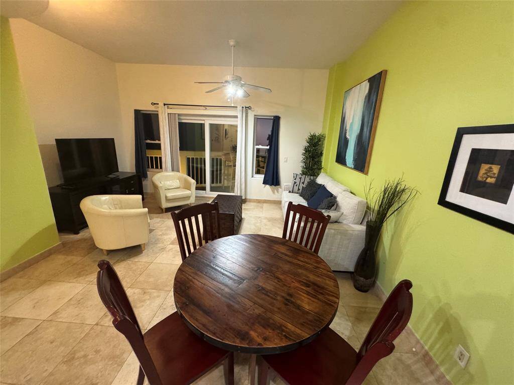 View of dining area, leading to the family room.