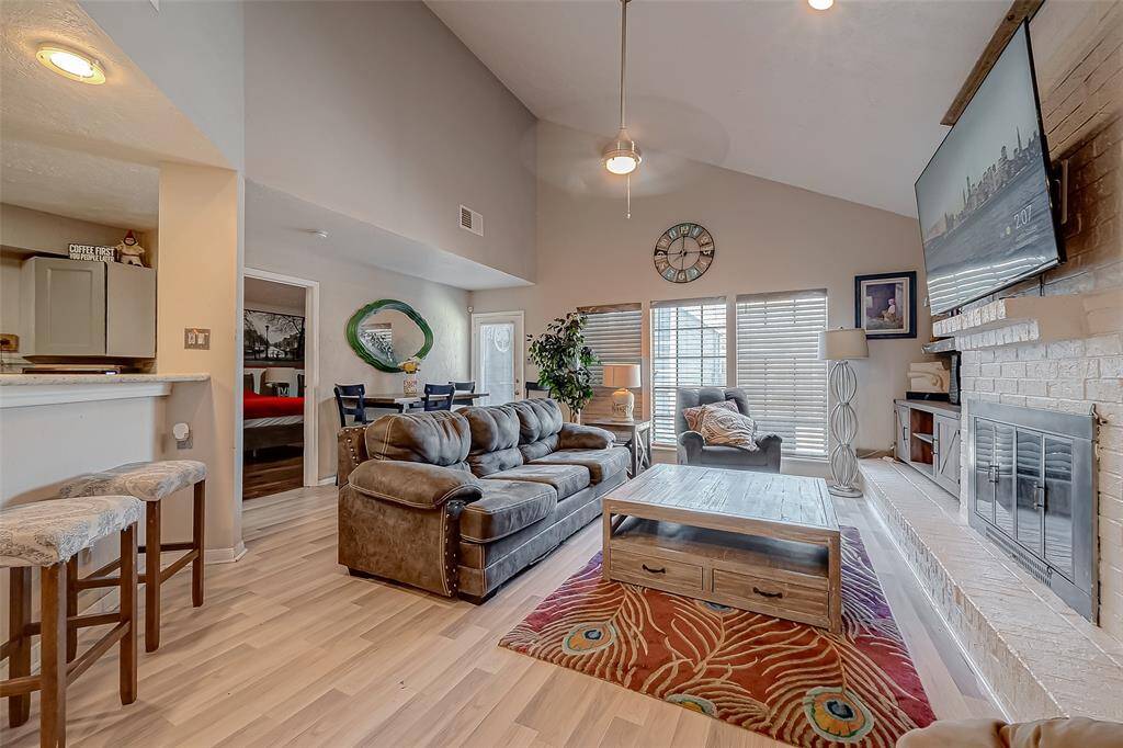 Living space with high cathedral ceilings.