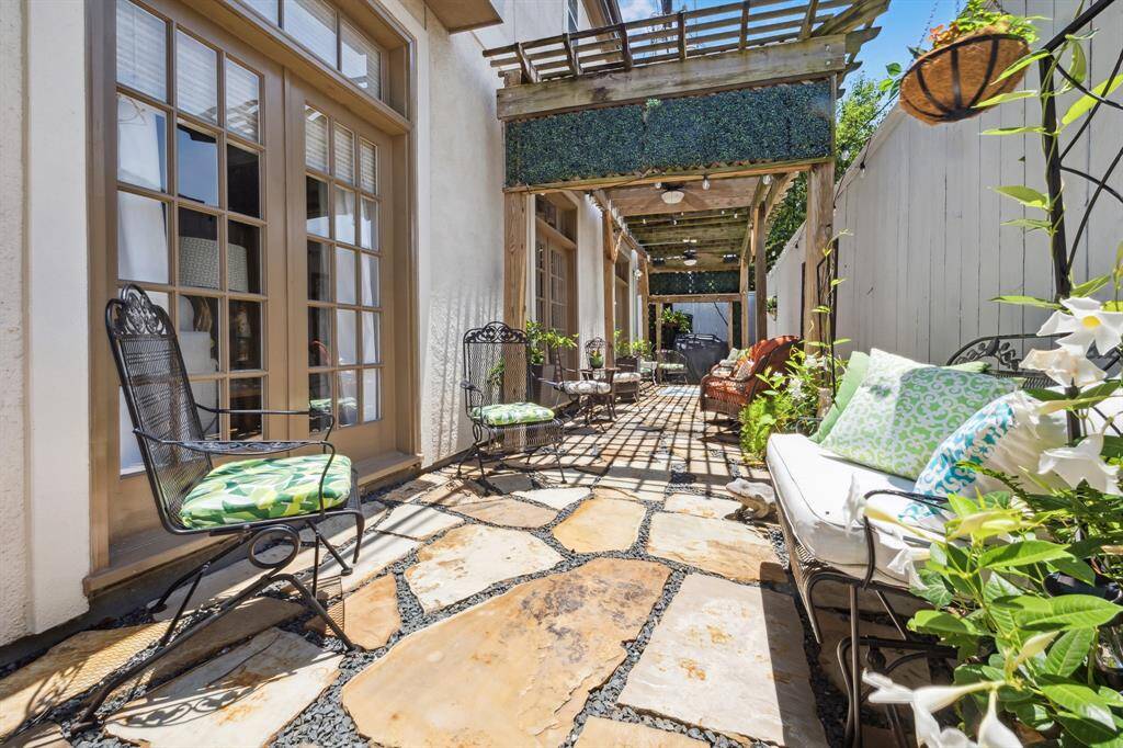 Back patio offers many options for outdoor seating and dining areas.