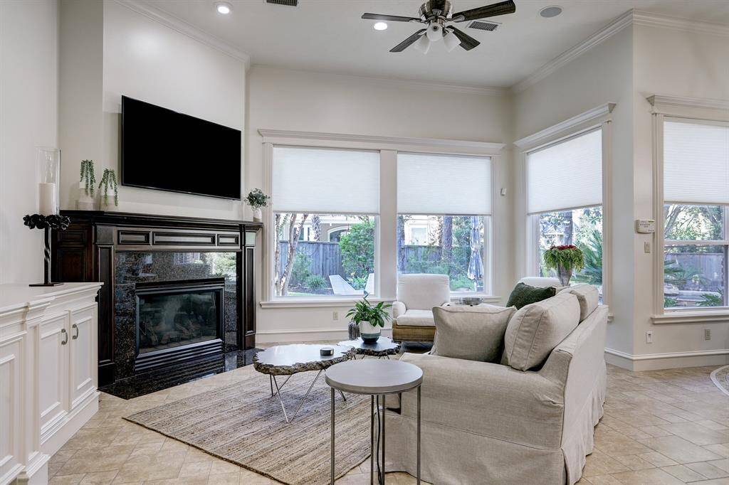 Spacious family room is light and bright.