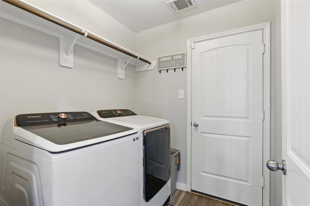 The laundry room washer and dryer connections, andplenty of storage space.