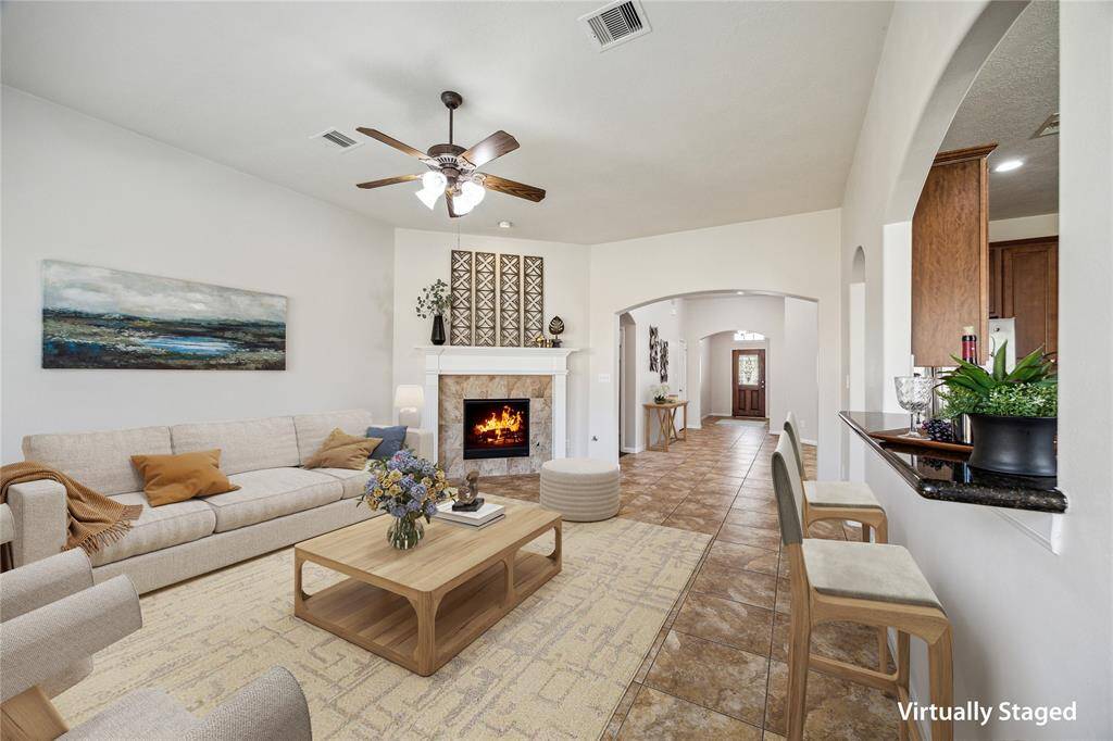 Alternate view of the spacious living room.