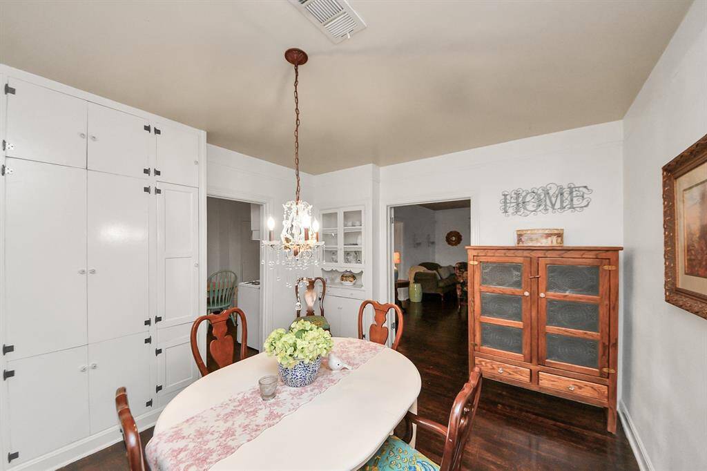 Built-in cabinetry and a classic built-in hutch showcase fine craftsmanship while providing ample storage.