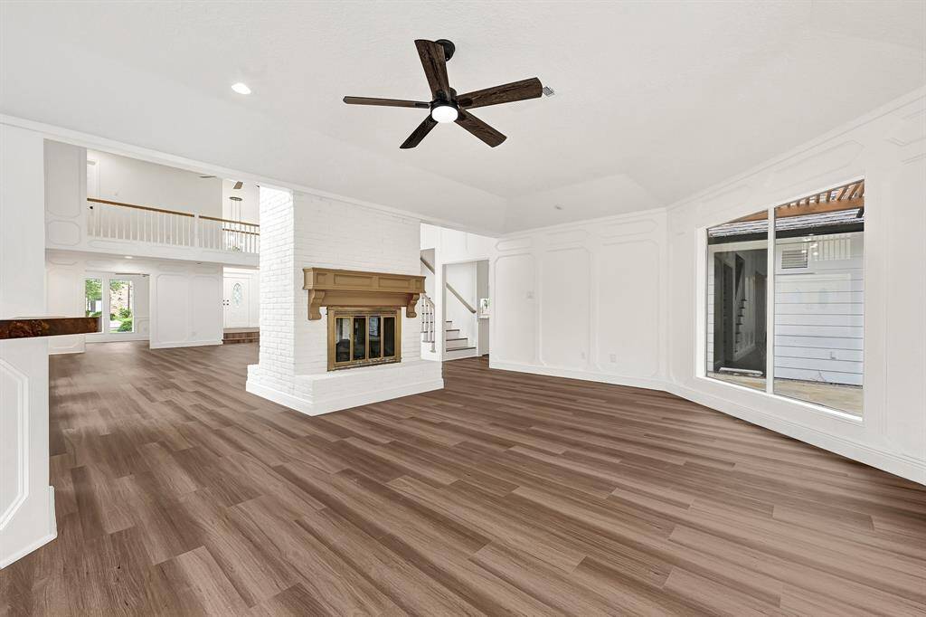 View of the fireplace from the gameroom