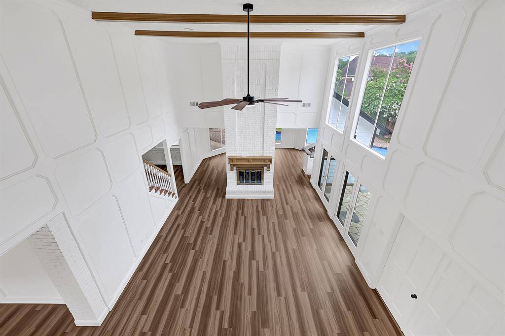 View to family room from second level cat walk