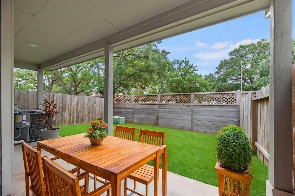 Step out onto the fully covered outdoor patio, overlooking a private, fully fenced yard — an ideal space for outdoor relaxation and entertainment. - virtually staged