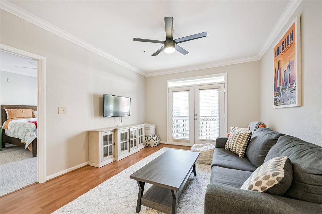Updated ceiling fan! On the left, you'll see the entrance to the bedroom.