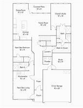 This first-floor plan offers versatile living with a spacious Owner's Suite, Family Room, and Study. It uniquely includes a "Next Gen" suite with its own living area, kitchenette, bedroom, and bath, all accessible via a separate entrance for ultimate privacy and flexibility.