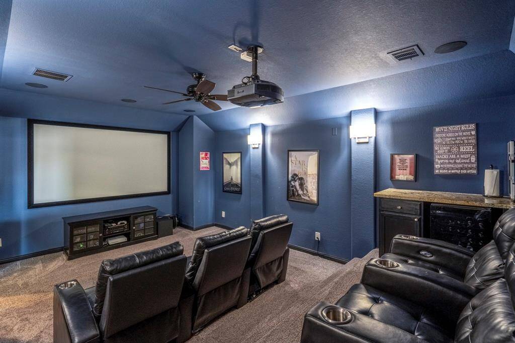 This well-designed media room offers the perfect place to escape the world and spend time with friends and family.