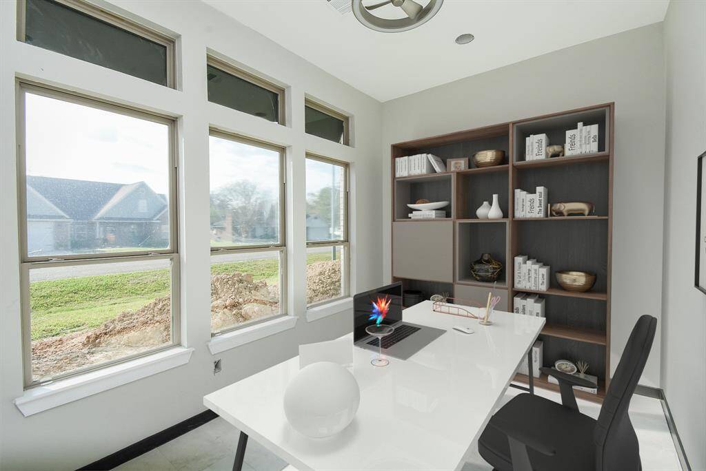 Office / Study has lhuge windows that allow lots of natural light - Virtually Staged Image