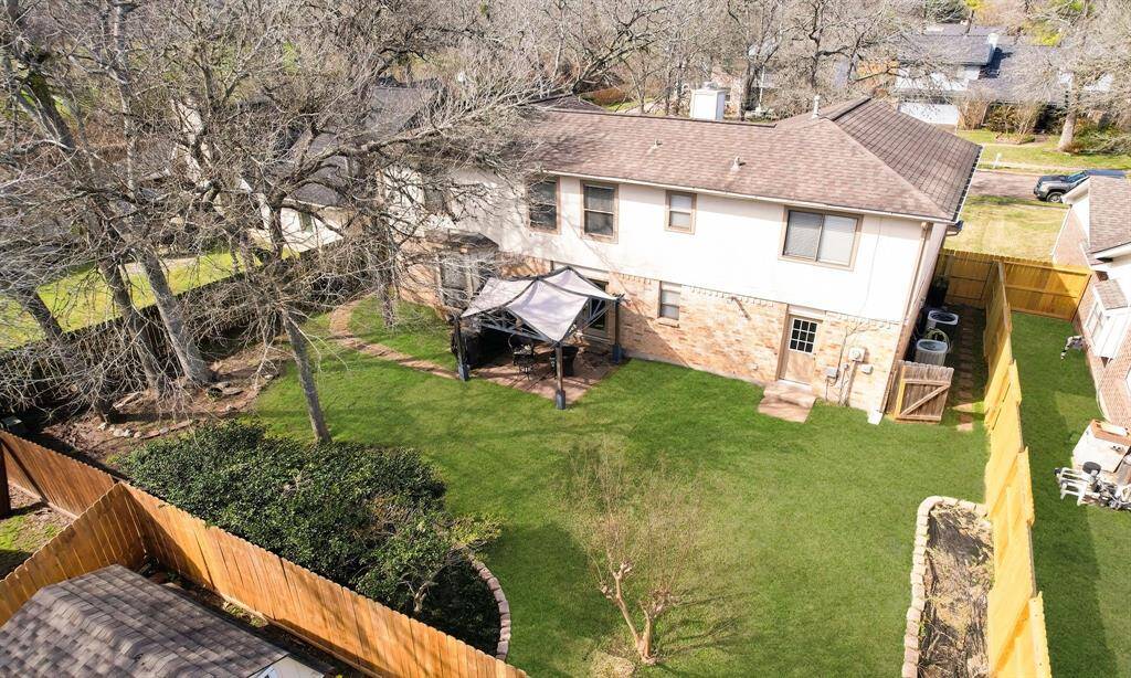 An aerial view of the backyard. With the low tax rate of 2.17, low HOA yearly fees of $250, it makes this home very affordable.