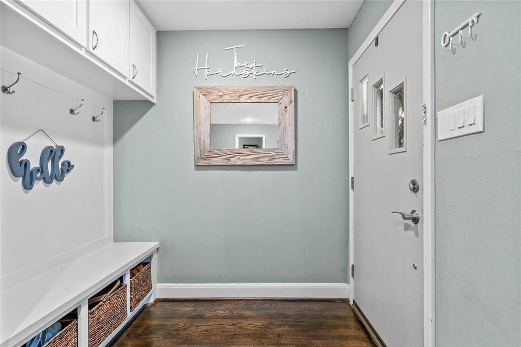 The entry way has built-in storage for your convenience.
