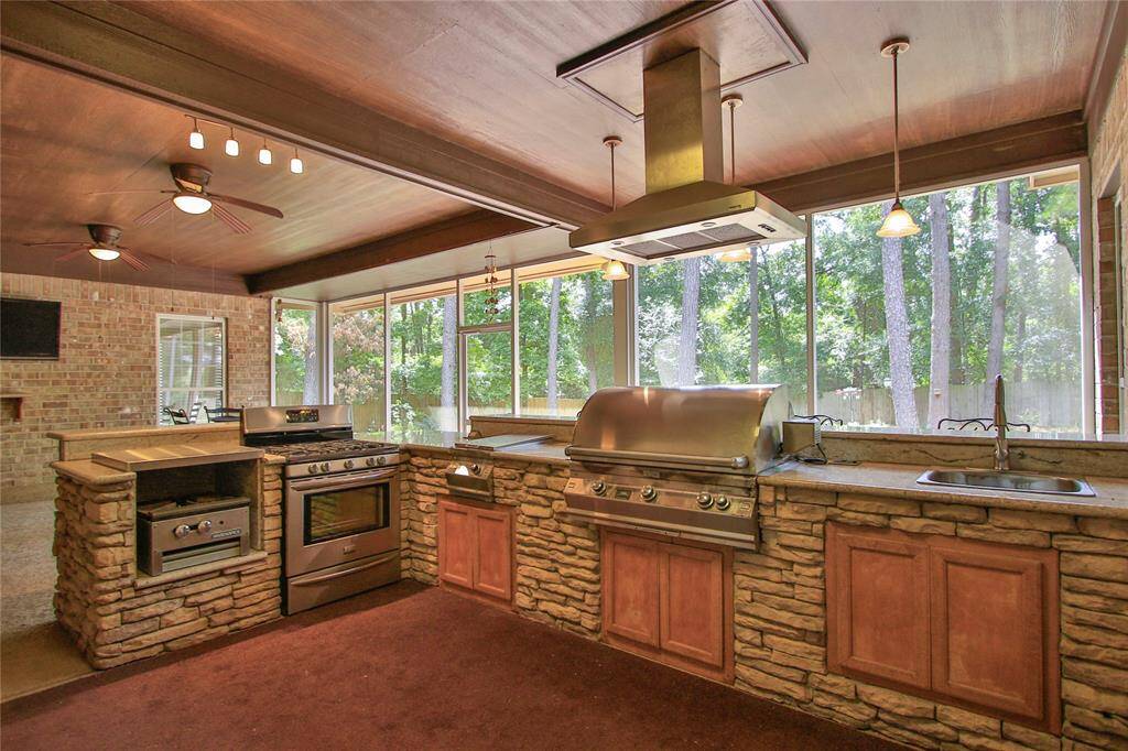 If the outdoor lighting in not enough, you have pendent light, recessed lighting and ceiling fan lighting.  Cloudy days are no problem.  Pesky flies and mosquitos - no problem.