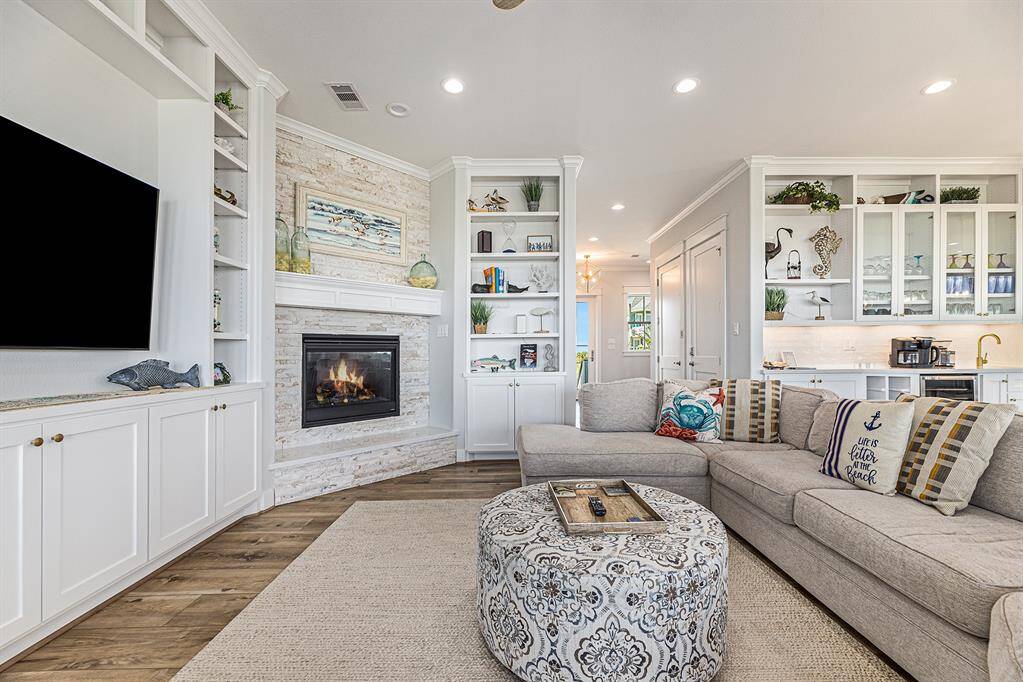 Spacious living room with enough seating for the family.