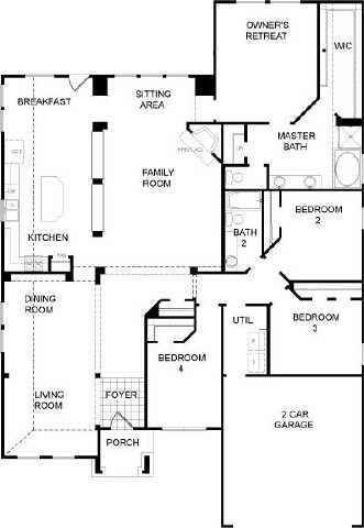 Homes layout of main floor- 4 bedrooms and an office.