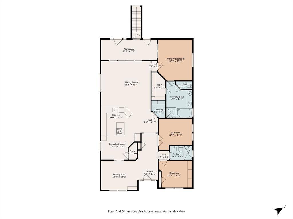 Floor plan - note, sizes and dimensions are approximate.