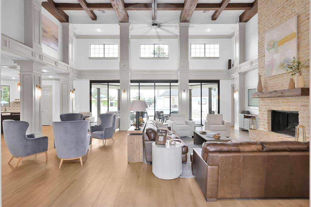 Lake club party room overlooks pool