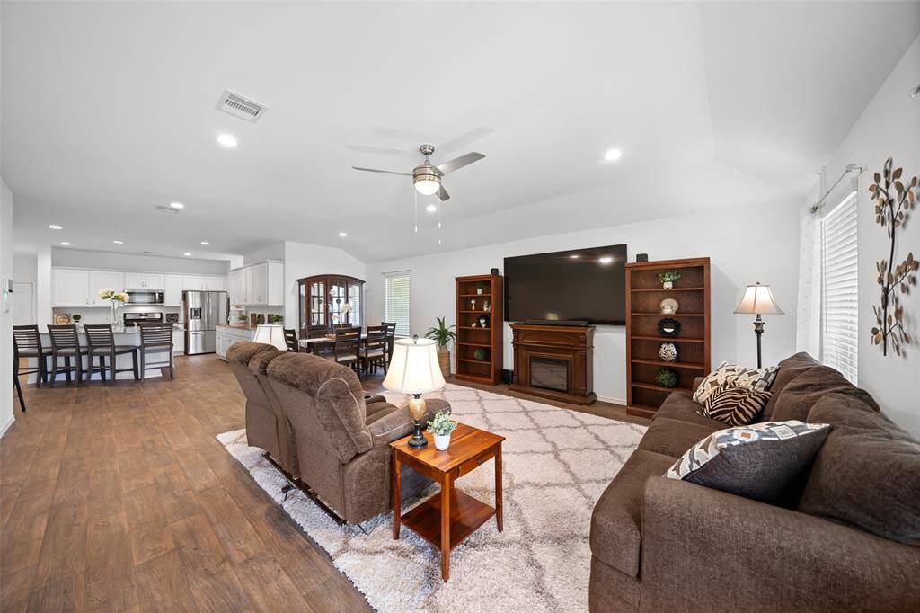 View of the large open living space from the back door.