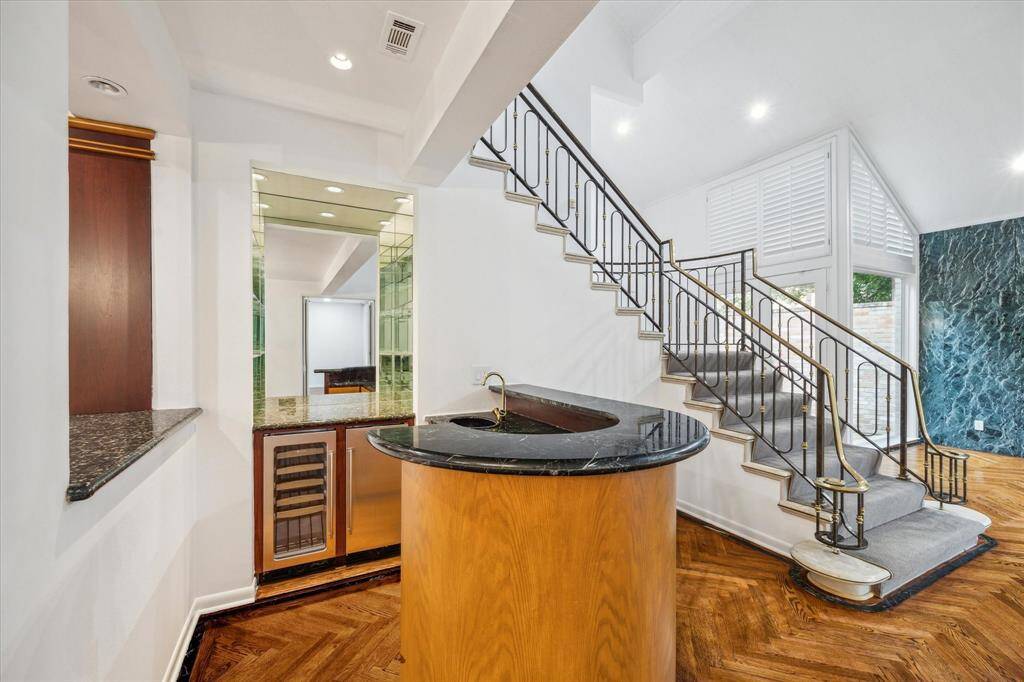 Gorgeous Cherry Wood Bar Complete With Wine Refrigerator Great For Entertaining.