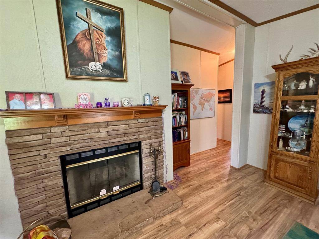 Beautiful stone wood burning fireplace